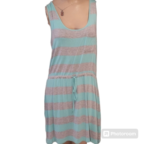 Olive & Oak Blue Gray Striped Summer Tank Dress Size Medium - Picture 1 of 6